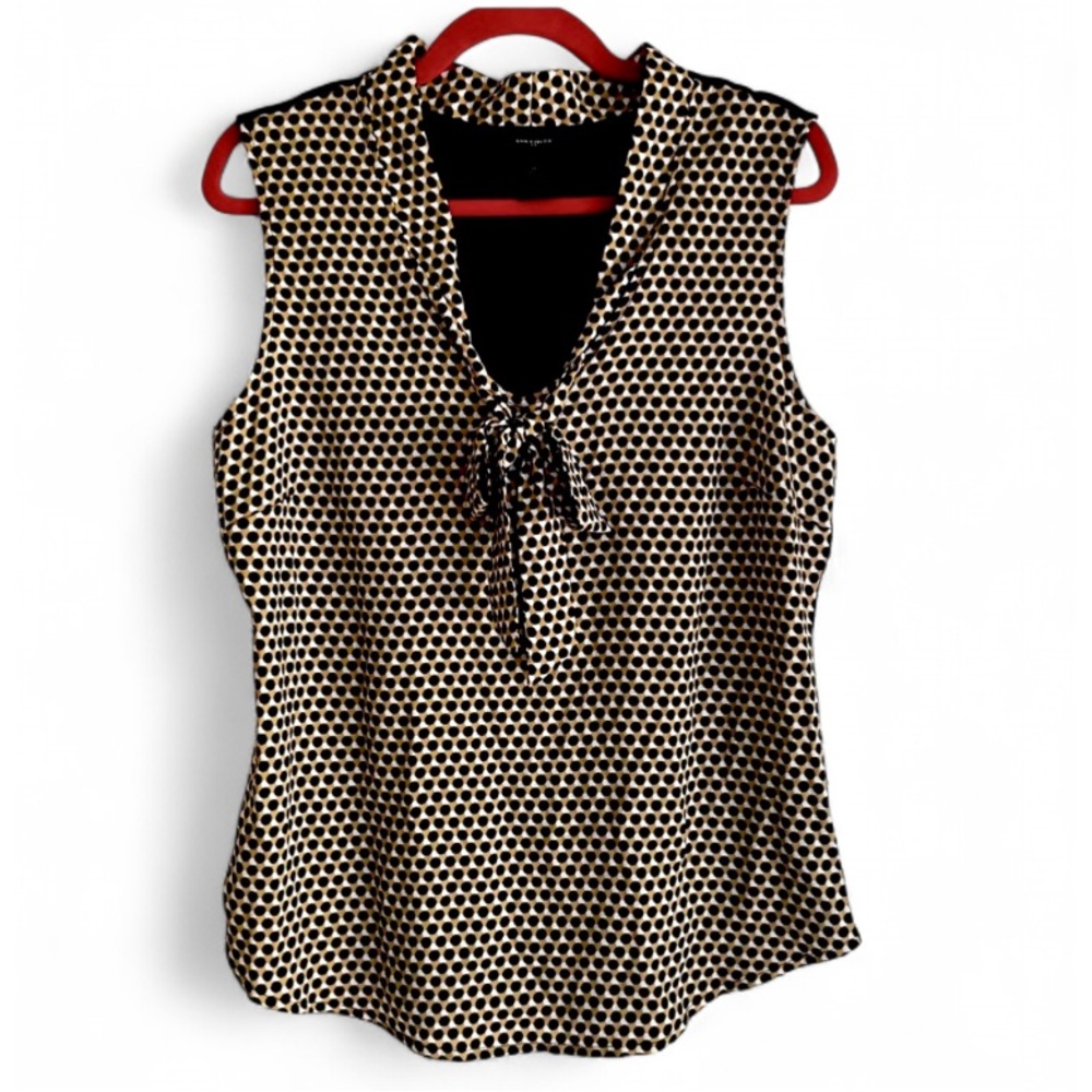 Ann Taylor Dot Print Sleeveless Blouse with Neck Bow Size M